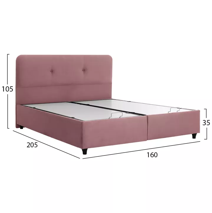 HM631.12 bed DOLORES, storage space, dusty pink velvet, 160x200