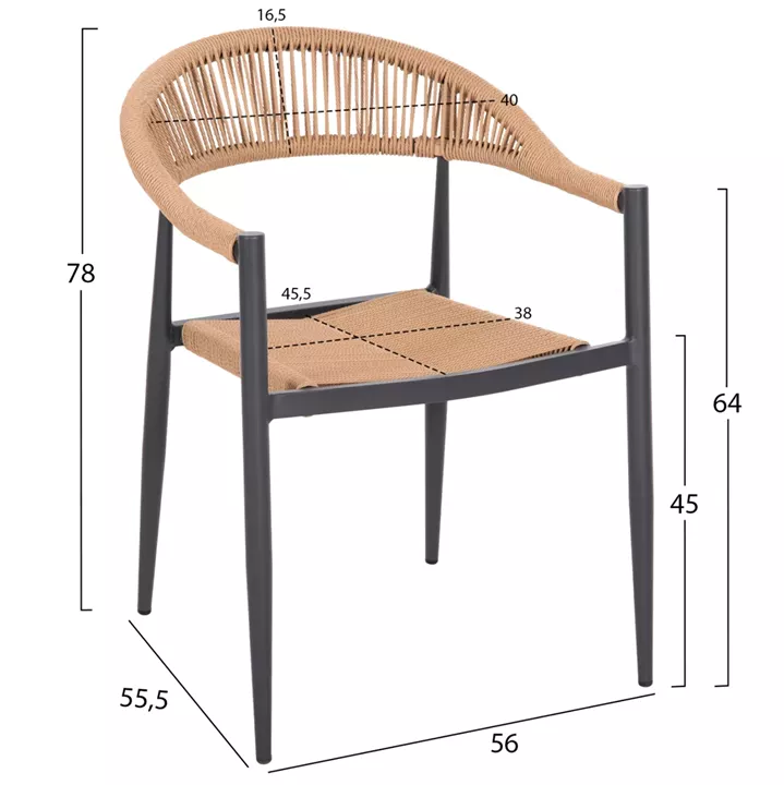 ARMCHAIR ALUMINUM GRET HM5854.02 CHARCOAL GREY ALUMINUM-BEIGE PE RATTAN 56x55,5x78Η