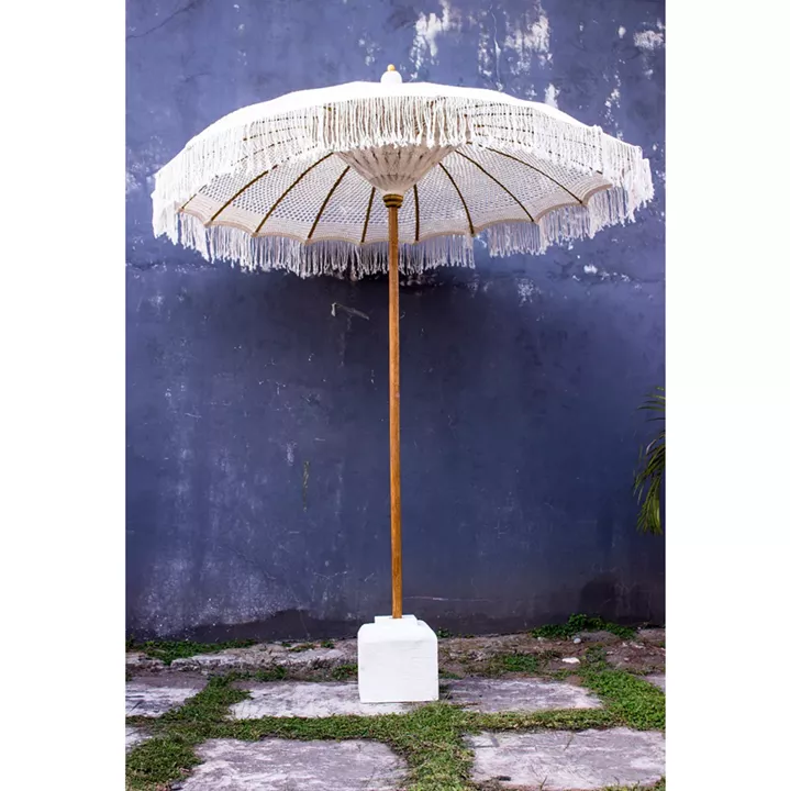 LUX UMBRELLA HM6035.01 TEAK POLE BEIGE MACRAME 200X250