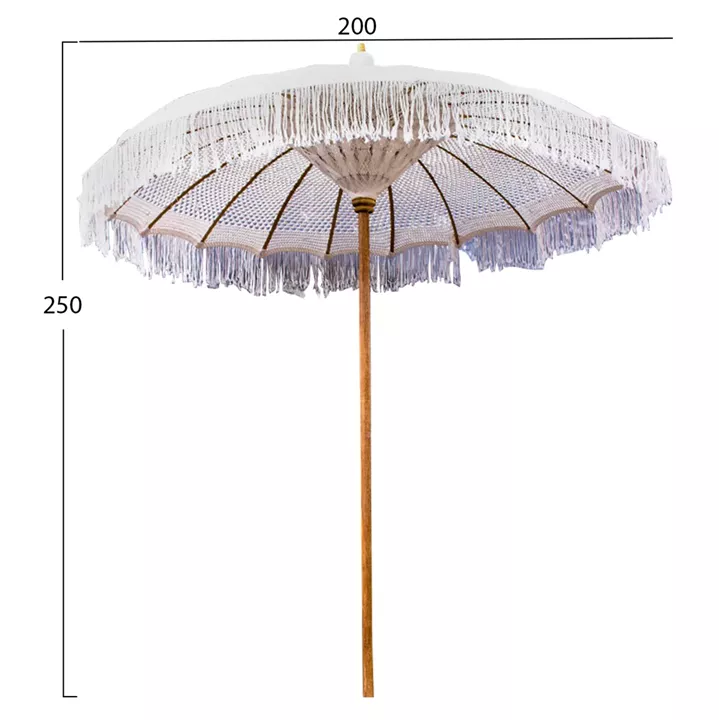 LUX UMBRELLA HM6035.01 TEAK POLE BEIGE MACRAME 200X250