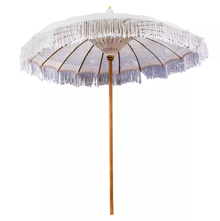 LUX UMBRELLA HM6035.01 TEAK POLE BEIGE MACRAME 200X250