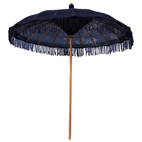 UMBRELLA LUX ΗΜ6035.03 BLACK MACRAME TEAK AND BAMBOO Φ200X250