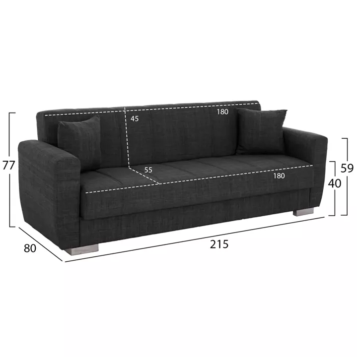 HM3240.03, 3-SEATER SOFA-BED, GREY, 215x80x77