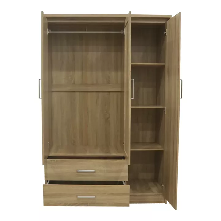 Wardrobe Olympus pakoworld with 3 doors and drawers+mirror in light oak colour 120x57x183