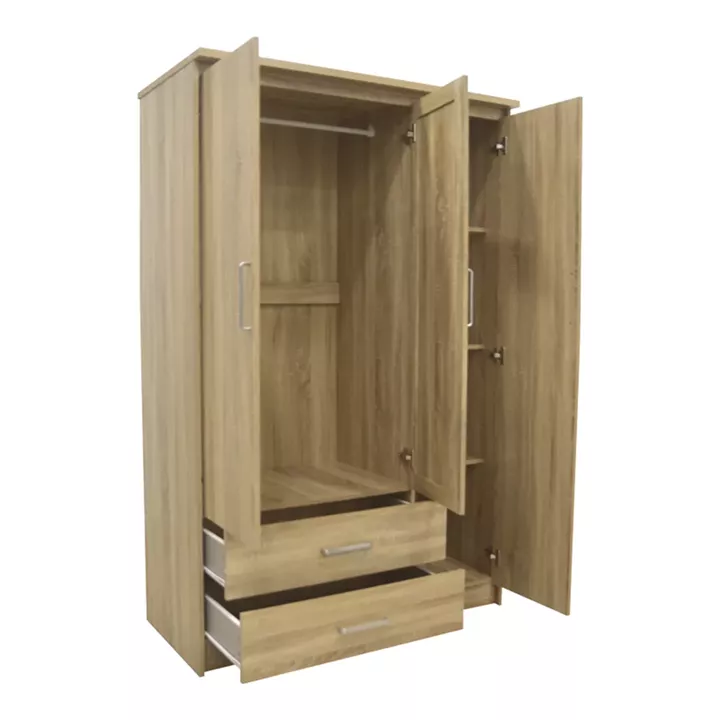 Wardrobe Olympus pakoworld with 3 doors and drawers+mirror in light oak colour 120x57x183