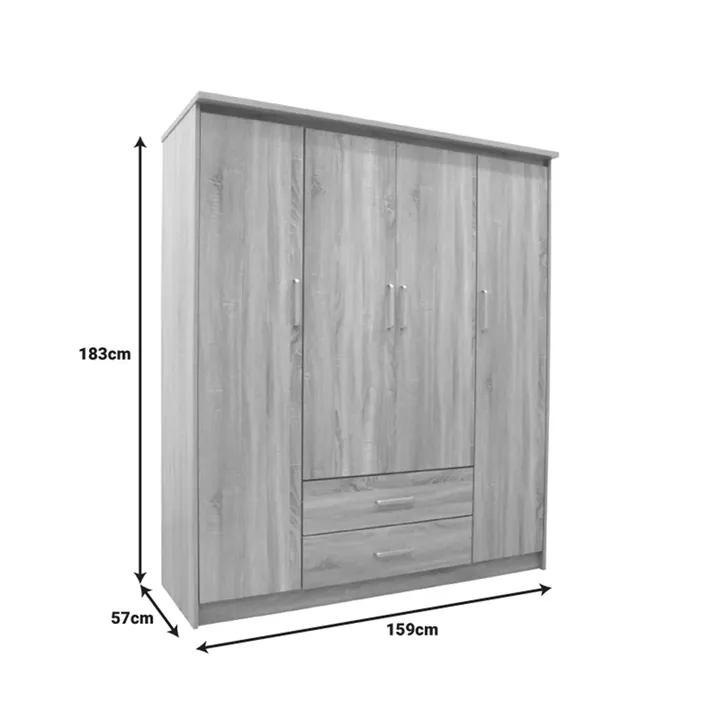 Wardrobe Olympus pakoworld with 4 doors and drawers in light oak colour 159x57x183cm