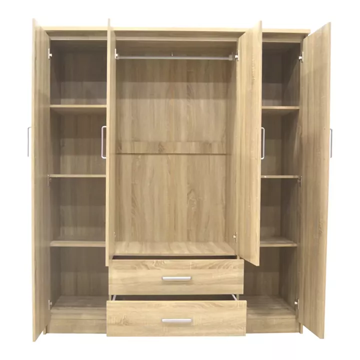 Wardrobe Olympus pakoworld with 4 doors and drawers in light oak colour 159x57x183cm