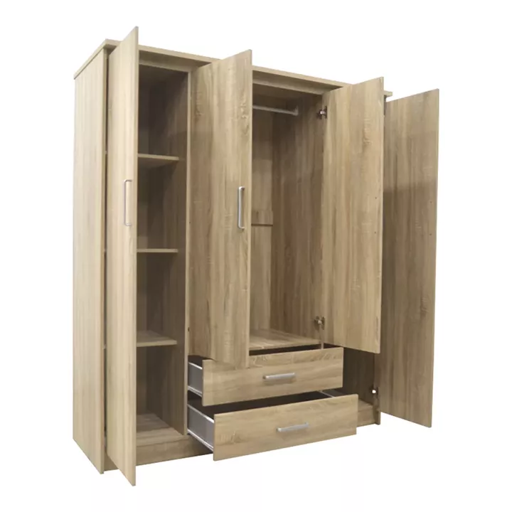 Wardrobe Olympus pakoworld with 4 doors and drawers in light oak colour 159x57x183cm