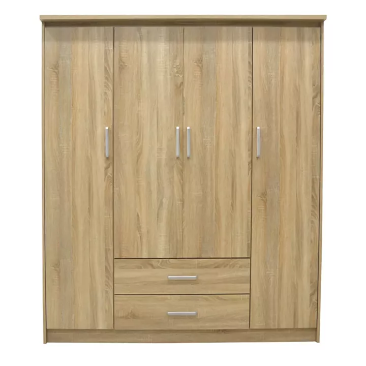 Wardrobe Olympus pakoworld with 4 doors and drawers in light oak colour 159x57x183cm