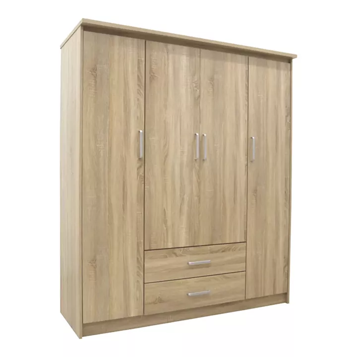 Wardrobe Olympus pakoworld with 4 doors and drawers in light oak colour 159x57x183cm