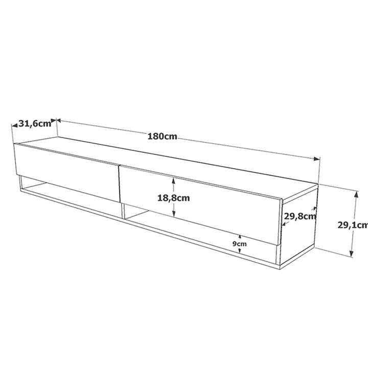 Έπιπλο τηλεόρασης επιτοίχιο Handra pakoworld ανθρακί-oak 180x31,5x29,5εκ