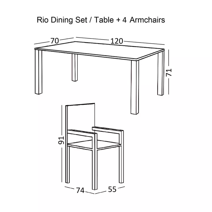 RIO Set Τραπεζαρία Κήπου Μέταλλο Βαφή Μπεζ, Textilene Μπεζ: Τραπέζι + 4 Πολυθρόνες