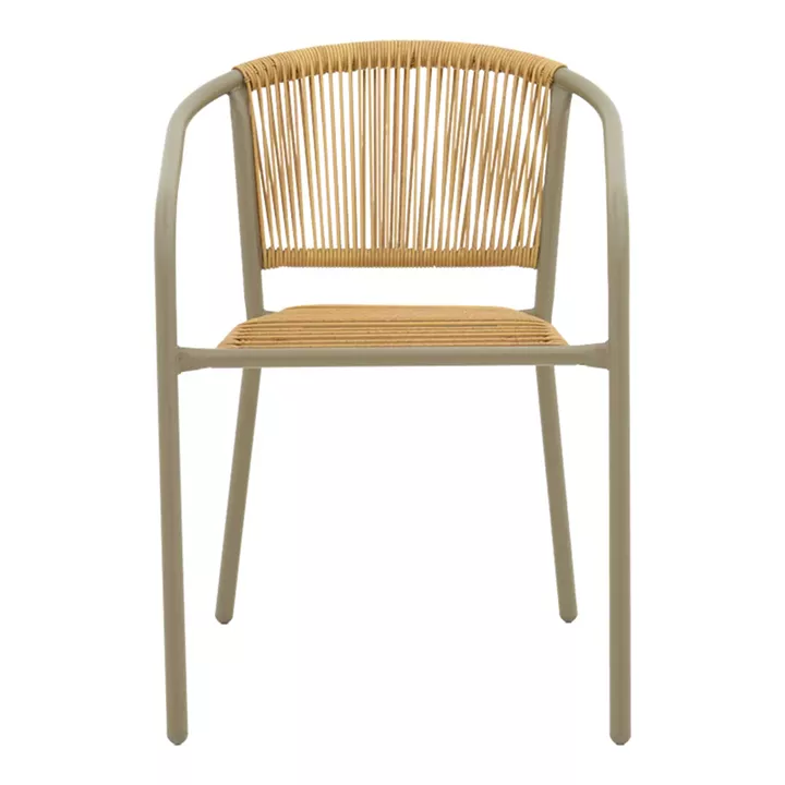 Lindaria pakoworld stackable aluminum armchair in champagne color and pe rattan in natural color 54x63x74cm