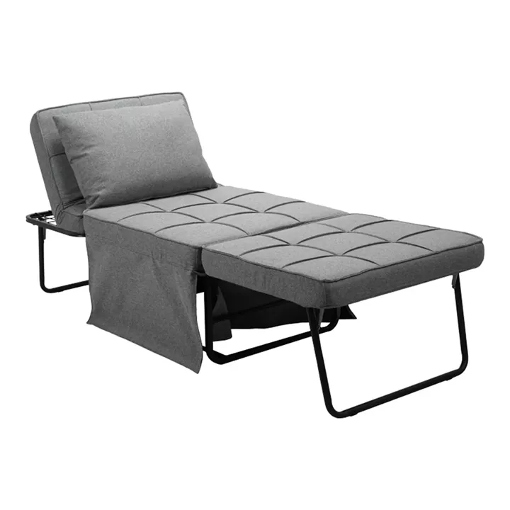 Armchair-bed Grejio pakoworld fabric in grey shade and black metal leg 70x70x45cm