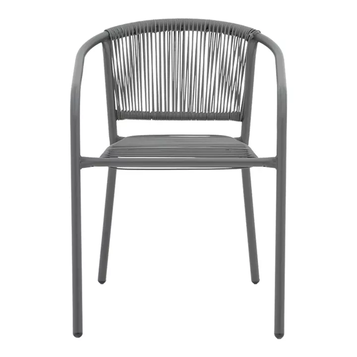 Lindaria pakoworld stackable metal-pe rattan armchair in dark grey color 54x63x74cm