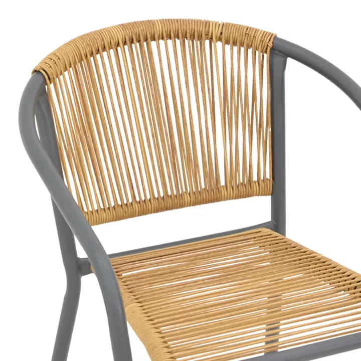 Lindaria pakoworld stackable metal armchair in dark grey color and pe rattan in natural color 54x63x74cm