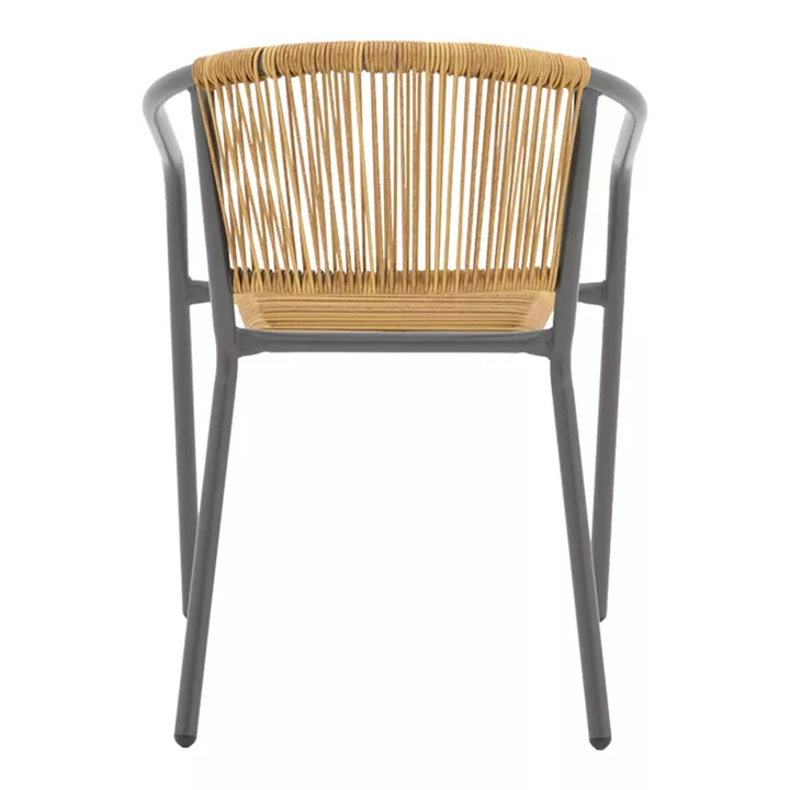 Lindaria pakoworld stackable metal armchair in dark grey color and pe rattan in natural color 54x63x74cm