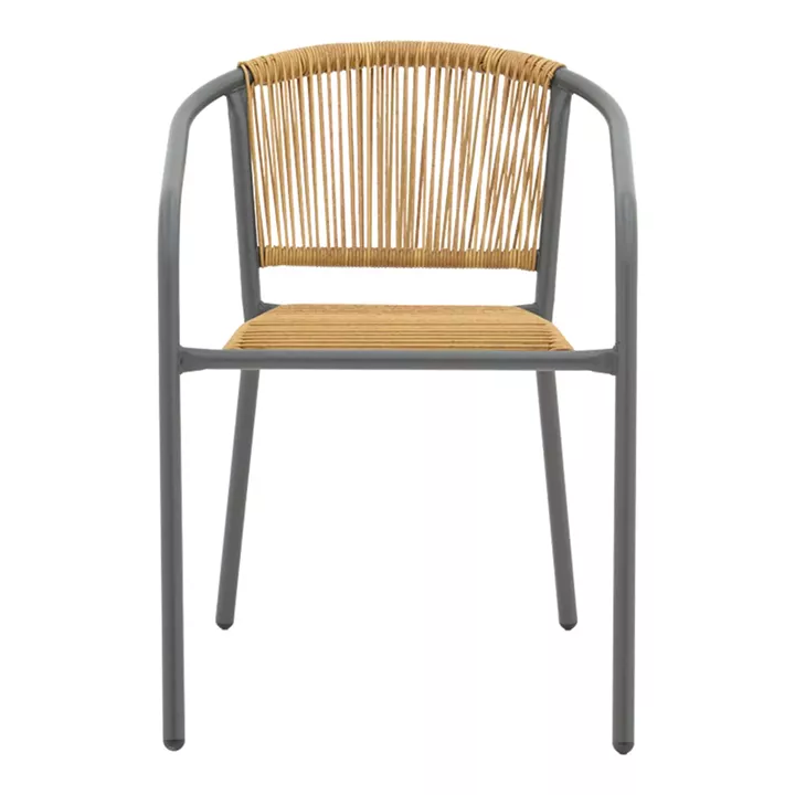 Lindaria pakoworld stackable metal armchair in dark grey color and pe rattan in natural color 54x63x74cm