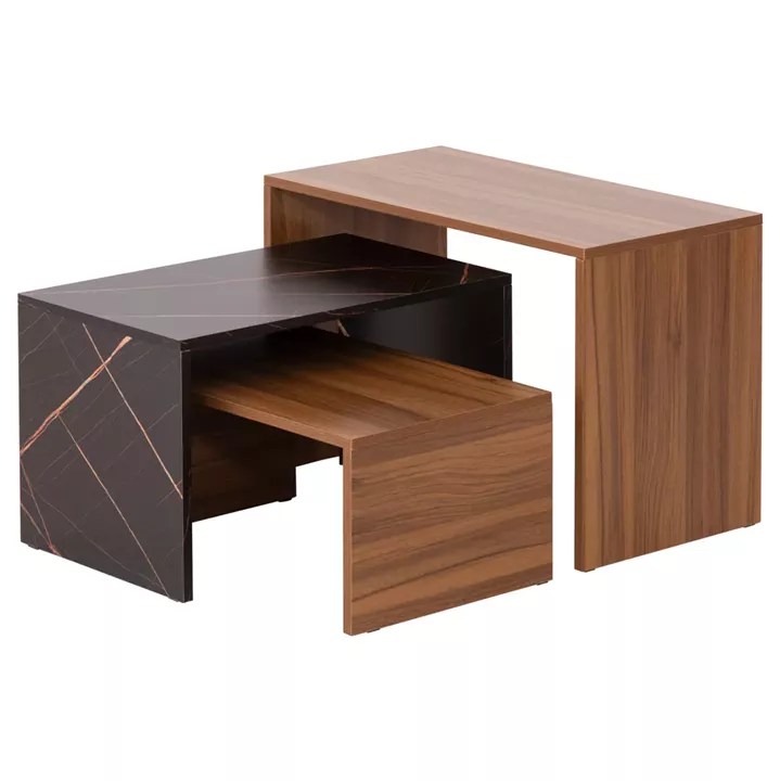 COFFEE TABLES 3PCS SET BENTIL HM9444.12 MELAMINE IN WALNUT-BLACK MARBLE 65x35x45Hcm.