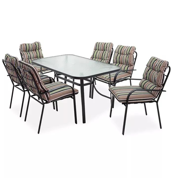 Malena pakoworld dining set 7pcs metal-glass black-fabric colorful