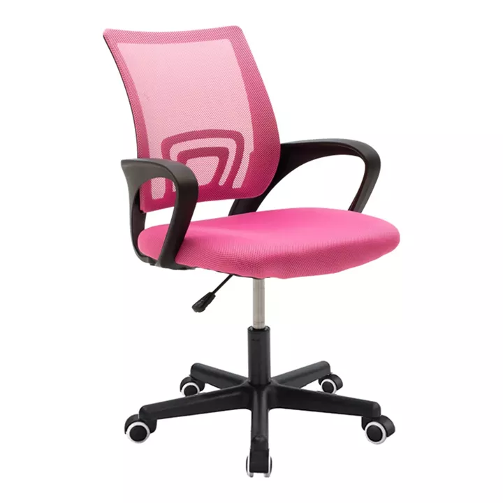 Berto II pakoworld office chair with mesh fabric in pink-black shade 57.5x54.5x81-91cm