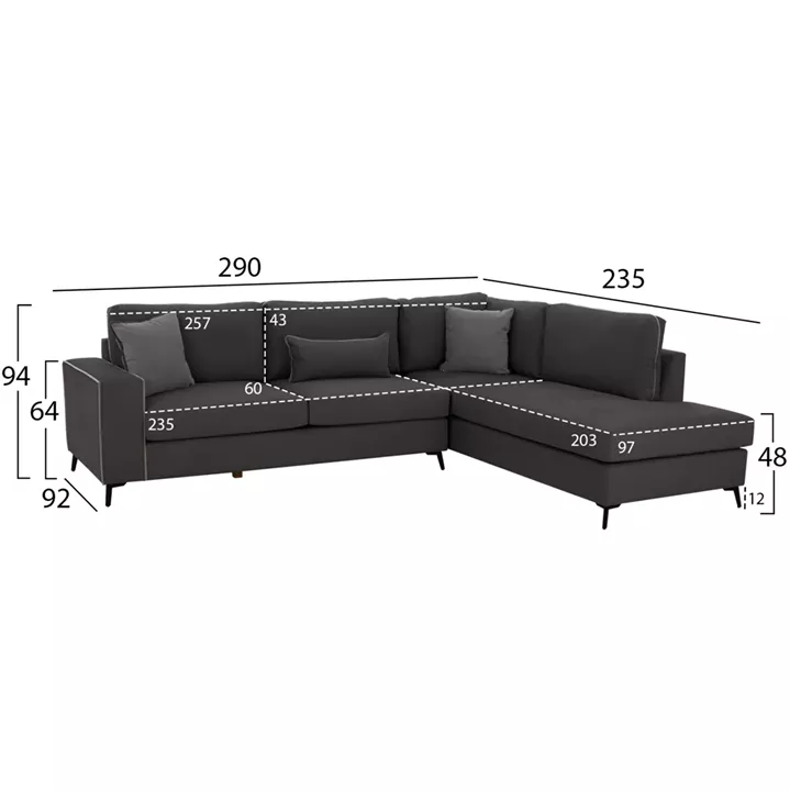 DIVA corner sofa, grey, high leg, 2pcs, right corner