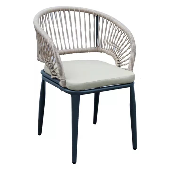 ALUMINUM ARMCHAIR MAGNET HM6287.01 DRAK GREY FRAME-P.E.ROPE IN CREAM WHITE 58x63x82Hcm.