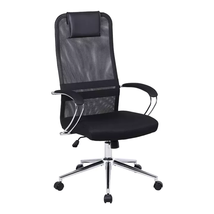 Office chair Lord I pakoworld fabric in black shade-leg chrome metal 64x61x116-126cm