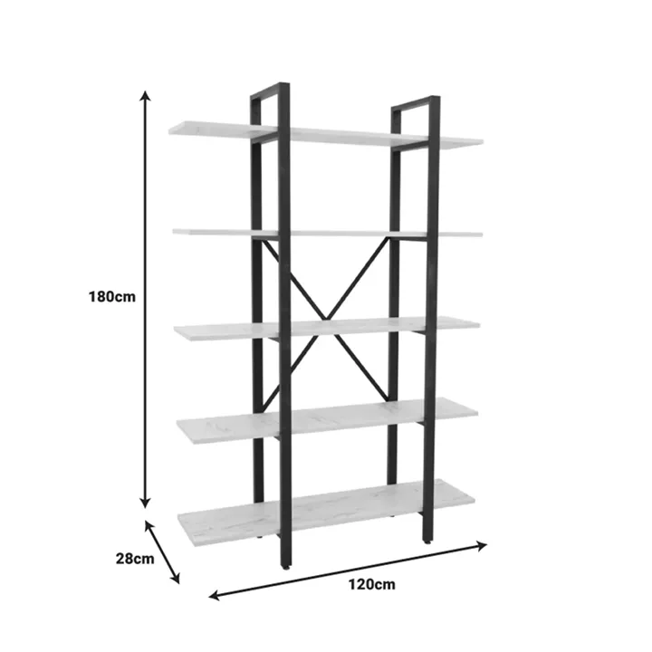 Esthon pakoworld bookcase in white marble finish with gold metal 120x28x180cm