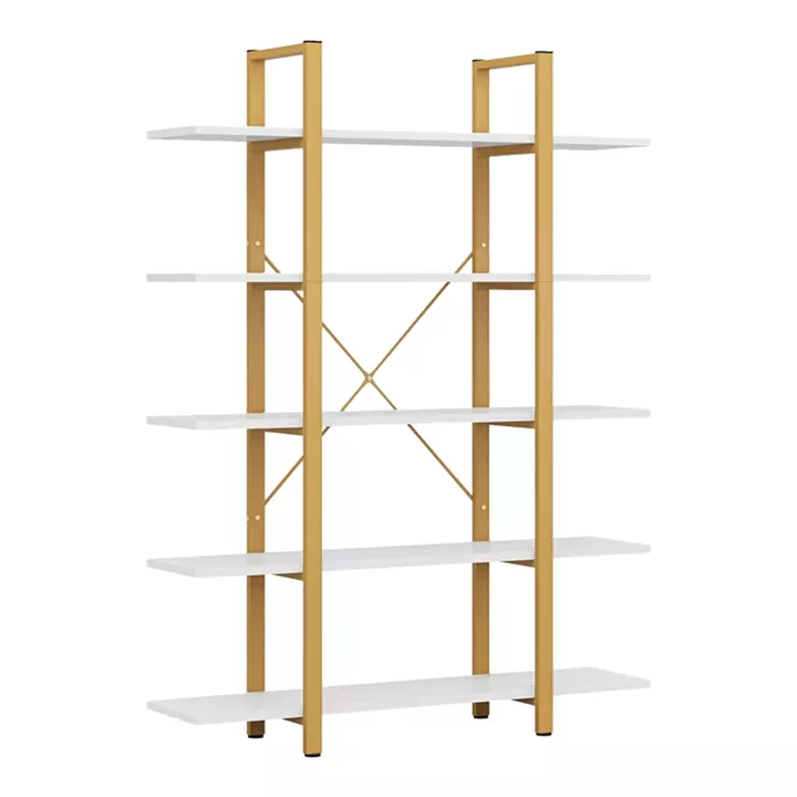 Esthon pakoworld bookcase in white marble finish with gold metal 120x28x180cm